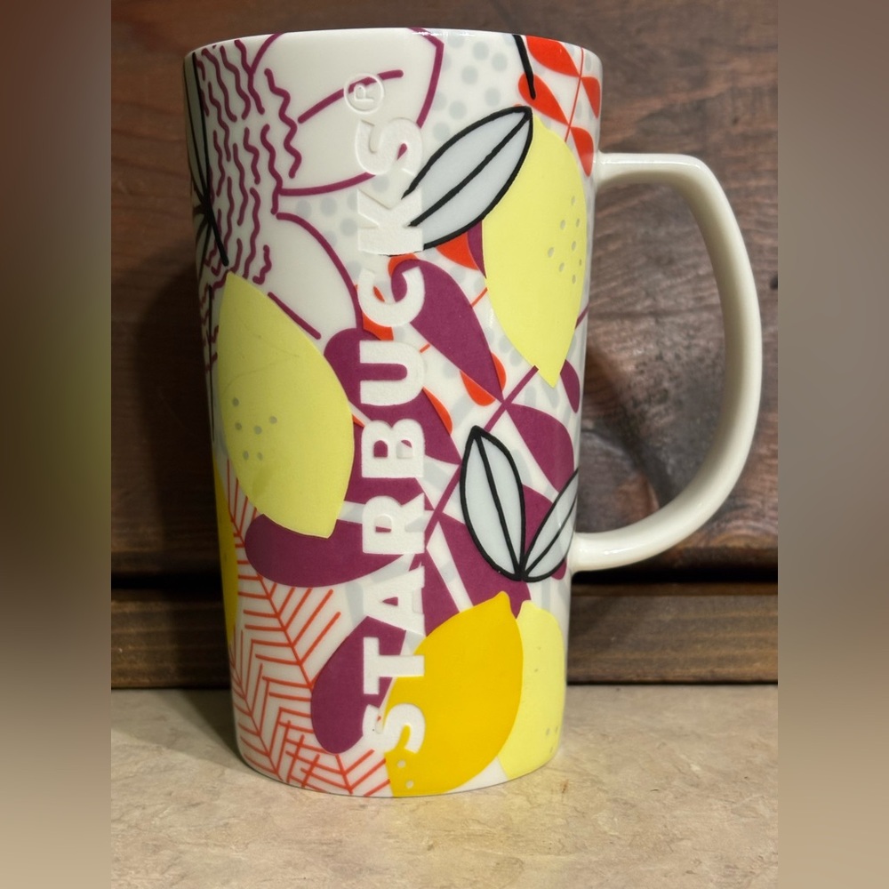 Starbucks White Ceramic Mug with textured letters 2015